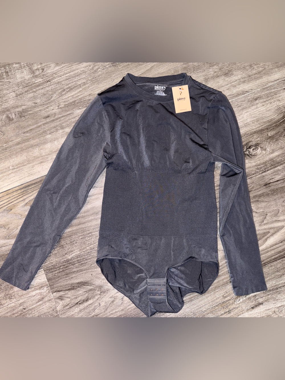Pinsy Dark Gray Long Sleeve Bodysuit - Shape Wear Snap Closure NWT XL